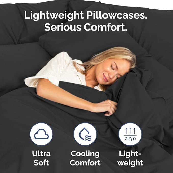Body Pillowcases Set of 4-20x54 Long Body Pillow Case - Soft Body Pillow Cover for Sleeping & Side Sleepers - Comfy, Cozy Breathable & Fade Free - Machine Washable w/Envelope Enclosure - (Black)