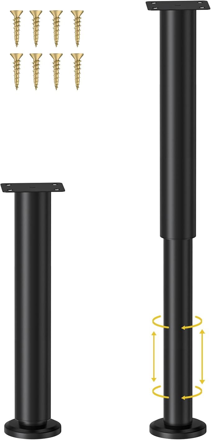 Wlrrcwdttc 2 Pcs Adjustable Height Bed Support Legs for Bed Frame/Bed Center Slat, Metal Adjustable Furniture Legs 10-17 inch for Bed/Sofa/Cabinet/Couch/Dresser/Table,Heavy Duty Bed Replacement Legs