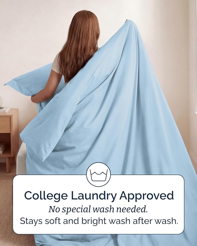 Duvet Cover Twin/Twin XL Size Set - Extra Soft Twin/Twin XL Duvet Cover 68" x 90" with 1 Pillow Sham - Hotel Luxury, Easy Care, Fade Free w/ Zipper Closures & Ties - Comfy & Breathable (Light Blue)