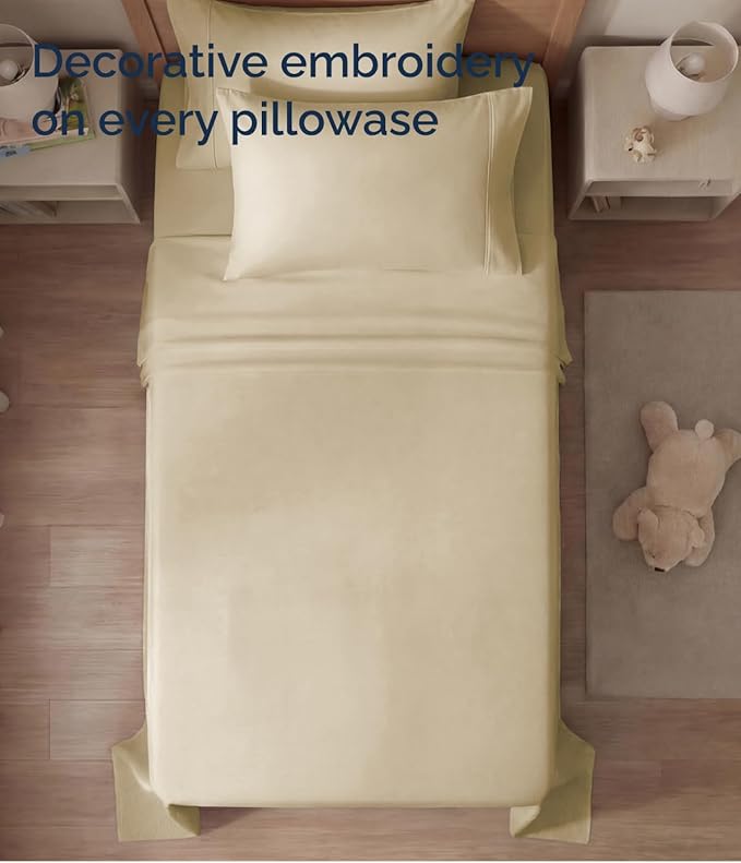 Twin 4 Piece Sheet Set - Comfy, Breathable & Cooling - Soft Hotel Luxury Bedding for Women, Men, Kids, Teens & Children - 1 Flat & 1 Fitted Sheet & 2 Pillowcases w/ Deep Pockets - Wrinkle Free - Beige