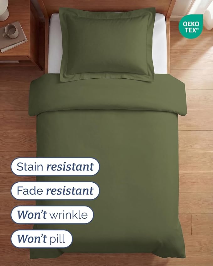 Duvet Cover Twin/Twin XL Size Set - Extra Soft Twin/Twin XL Duvet Cover 68" x 90" with 1 Pillow Sham - Hotel Luxury, Easy Care, Fade Free w/ Zipper Closures & Ties - Comfy & Breathable (Sage Green)