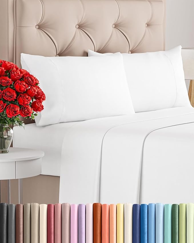 Twin 4 Piece Sheet Set - Comfy, Breathable & Cooling - Soft Hotel Luxury Bedding for Women, Men, Kids, Teens & Children - 1 Flat & 1 Fitted Sheet & 2 Pillowcases w/ Deep Pockets - Wrinkle Free - White