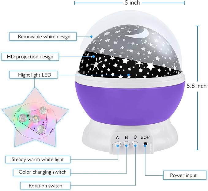 RICTLY Night Light for Kids, Kids Night Light Nebula 360 Degree Rotation - 4 LED Bulbs 12 Light Color Star Projector Changing with USB Cable, Romantic Gifts for Men Women Children