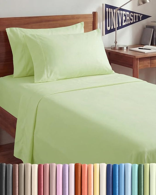 Twin XL 4 Piece Sheet Set - Comfy, Breathable & Cooling - Soft Hotel Luxury Bedding for Women, Men, Kids, Teens and Children - 1 Flat & 1 Fitted Sheet & 2 Pillowcases with Deep Pockets - Light Sage