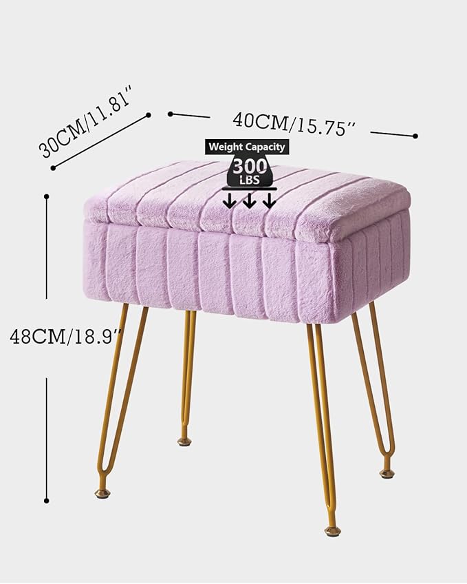 IBUYKE Stool Chair with Storage Space, Footrest Footstool Ottoman, Small Side Table, with 4 Metal Legs, with Anti-Slip Feet, for Makeup Room, Bedroom, Purple LG-50V