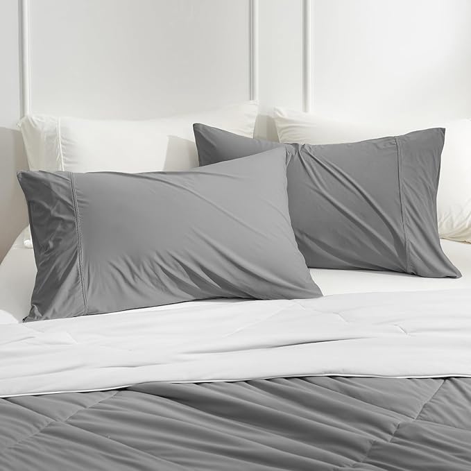 Cozy Bliss Cooling Pillow Cases for Hot Sleepers, Q-Max>0.45, Queen Size Set of 2, Soft & Silky Pillow Covers with Envelope Closure,Gift, Dark Gray, 20x30 Inches