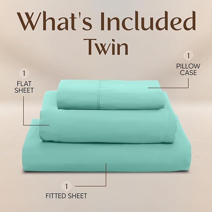 Utopia Bedding Twin Sheet Set – 3 Piece Bed Sheets for Twin Size Bed, Soft and Breathable Microfiber, Includes 1 Fitted Sheet, 1 Flat Sheet and 1 Pillowcase – Oeko Tex (Spa Blue)