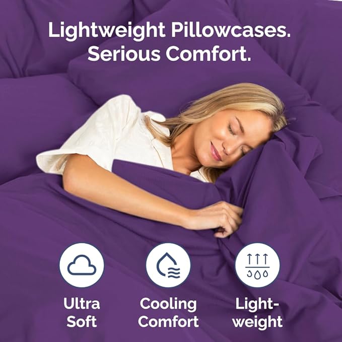 King Standard Pillow Cases Set of 2 - Ultra-Soft Hotel Quality Pillowcase Covers - Comfy, Cozy & Fade Free - Wrinkle Resistant - Machine Washable Pillow Protectors - 2 Piece Set - King Standard Purple