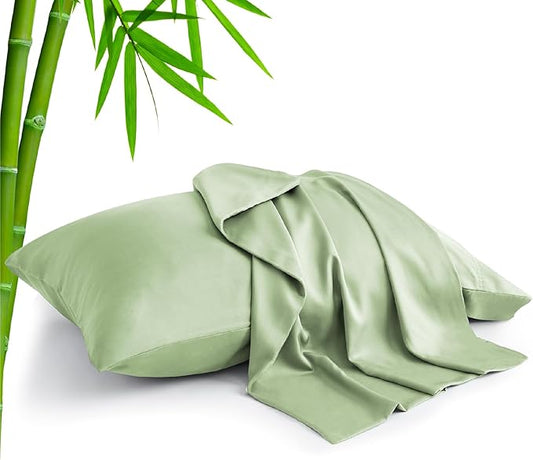 BEDELITE King Size Pillow Cases Set of 2, Rayon Derived from Bamboo, Cooling Pillow Cases for Hot Sleepers & Night Sweats, Breathable and Silky Soft Envelope Pillowcases(Sage Green, 20"x40")