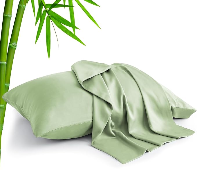 BEDELITE Sage Green Pillow Cases Queen Size Set of 2, Rayon Derived from Bamboo，Cooling Pillow Cases for Hot Sleepers & Night Sweats, Breathable and Silky Soft Envelope Pillowcases, 20"x30"