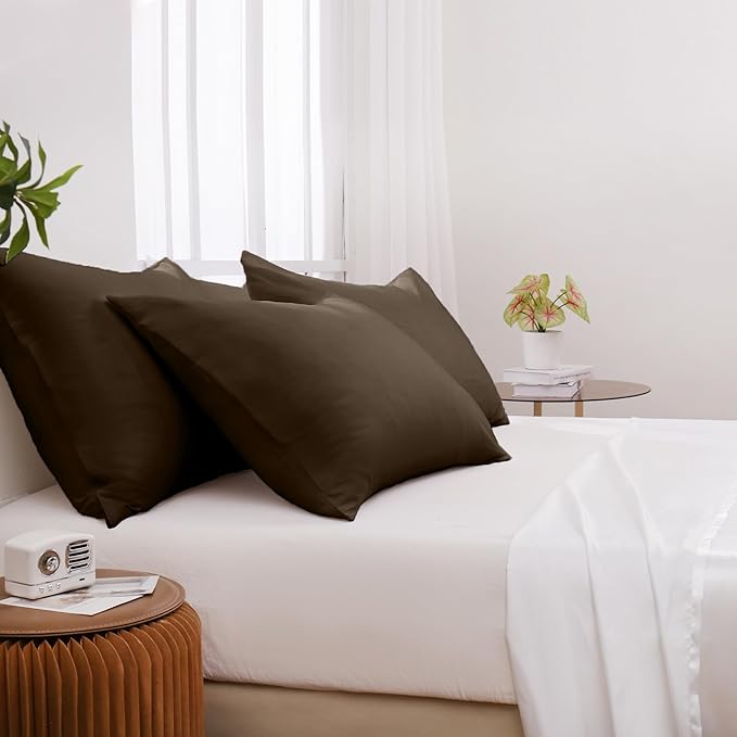 Pillowcases Standard 4 Pack, 20x26 Pillow Cases with Envelope Closure, Soft Plain Brushed Microfiber Covers Breathable Wrinkle-Resistant, Brown