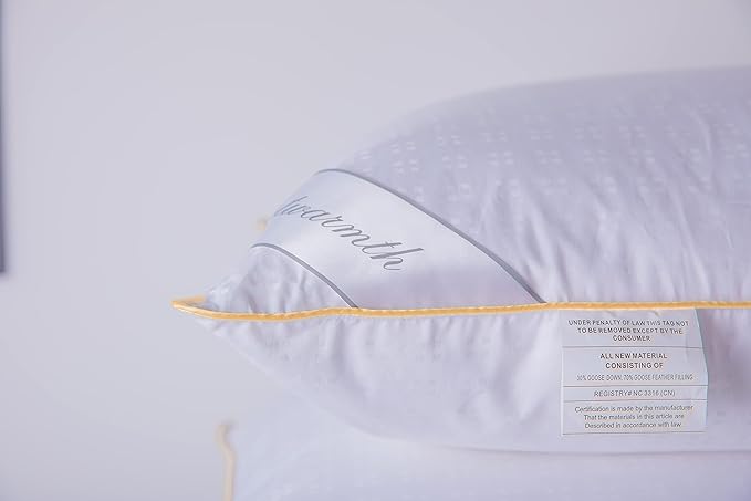 Goose Down Feather Pillows Standard Size One Pillow 100% Cotton Classic White Supportive Cool Bed Pillows for Back Side Stomach Sleepers