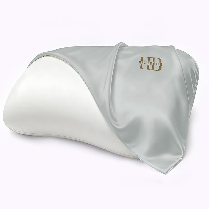 HighBeds Cervical Neck Pillow - Side Sleeper Pillow for Neck Pain Relief, Soft Ergonomic Memory Foam Pillows Ice Silk Zipperless Pillowcase, Eco-Friendly and Durable Material (Gery-Pillowcase)