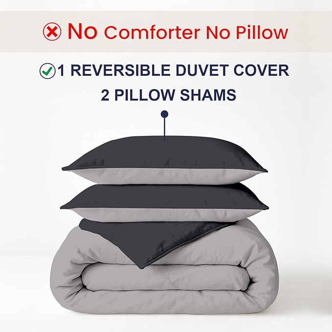 Kotton Culture 3 Pc California King Size Duvet Cover Set -100% Egyptian Cotton 600 Thread Count Ultra Soft Premium Durable Comforter Cover Zipper Closure & Corner Ties (Blended Grey,104"x98")
