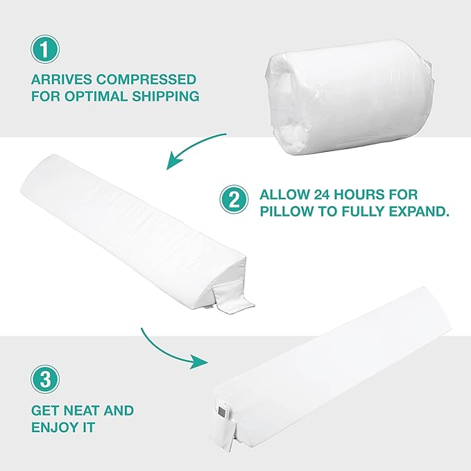 Vekkia Full Bed Wedge Pillow for Headboard – High-Density Foam Fills Gaps (0-5.5") Between Mattress and Headboard, Wedge Pillow with Pockets for Phone & Remotes, Washable Cover – (White)