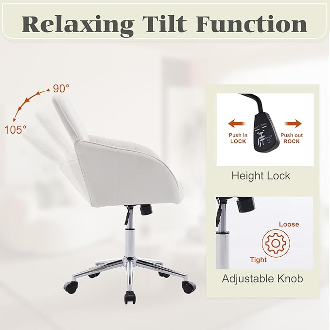 Velvet Vanity Chair with Wheels, Height Adjustable Swivel Makeup Chair, Armless Small Desk Chair for Bedroom/Office/Vanity Table, 250 lbs Capacity (Velvet, White-3)