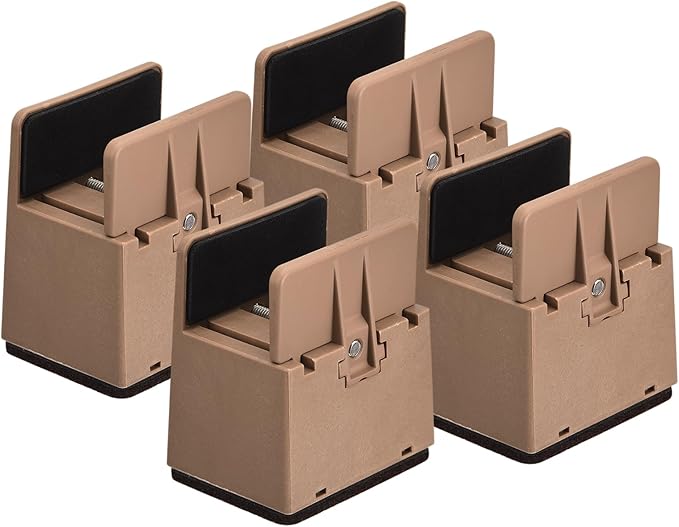 uxcell 2 inch Bed Risers with Adjustable Screw Clamp, 4Pcs Furniture Risers for Bed, Desk, Sofa, Table, Fit for Furniture Thickness 0.39-1.45", Supports 5000 Pounds, Brown
