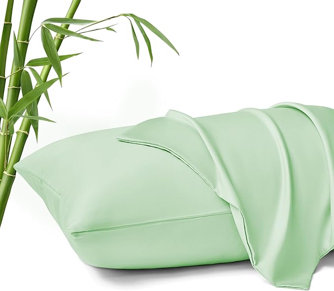 MR&HM Pillow Cases Standard Size, Cooling Pillow Case for Hot Sleepers 20"x26", Breathable & Moisture Wicking, Soft Envelope Pillowcases, Rayon Derived from Bamboo & Polyester Blend (Sage Green)