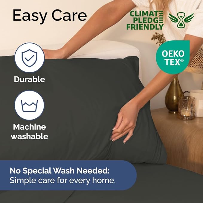 King Size 4 Piece Sheet Set - Comfy Breathable & Cooling Sheets - Hotel Luxury Bed Sheets for Women & Men - Deep Pockets, Easy-Fit, Extra Soft & Wrinkle Free Sheets - Charcoal Oeko-Tex Bed Sheet Set
