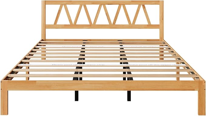 Novilla 12 Inch Solid Wooden King Size Bed Frame King Bed Frames with Headboard BedFrame Foundation No Box Spring Needed, Easy Assembly, Natural Grain Wood