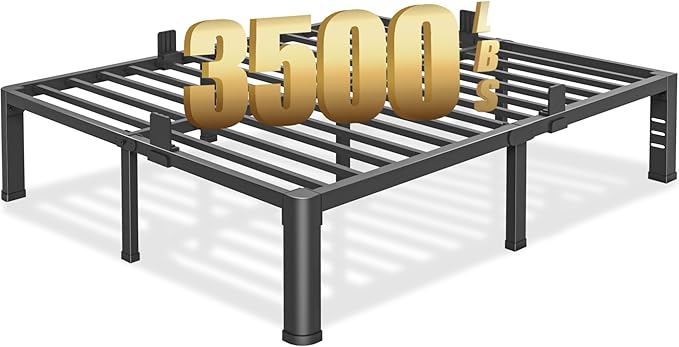 14 inch California King Bed Frame with Round Corner Legs and Headboard Hole Mattress Slide Stopper 3500 lbs Heavy Duty Metal Platform,Steel Slat Support,No Box Spring Needed,Easy Assembly,Noise Free