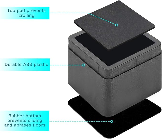 BTSD-home Bed Risers 2 or 4 Inch Heavy Duty Stackable Furniture Risers for Sofa Table Couch Chair Bed Raisers Blocks 4 Pack Black