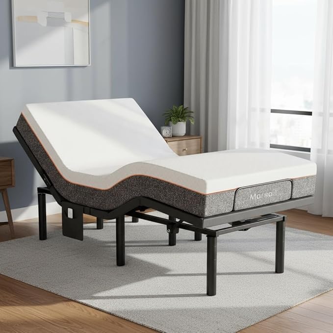 Marsail MS01 Queen Adjustable Bed Frame & 8-Inch Gel Memory Foam Mattress Set,Premium Adjustable Base Includes Wireless Remote, Under-Bed Nightlight, and 4 Customizable Height Settings
