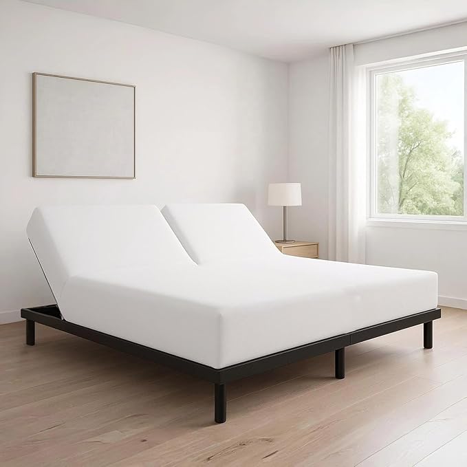 Cottingon 1 Piece Top Split King Fitted Sheet Only for Adjustable beds, Premium 100% Egyptian Cotton, 34 Inches Half Split Flex Head Bottom Sheet for Sleep Number Beds 16" Deep Mattress, White