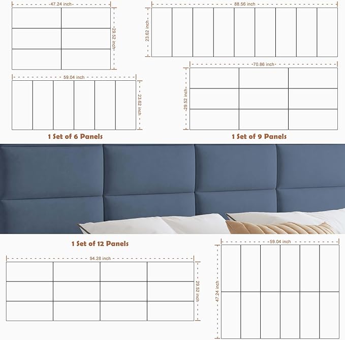 IFNOW Wall Mounted Upholstered Headboard Full, 3D Peel and Stick Soundproof Wall Panels, Reusable and Removable Padded Headboard Leather Bed Headboard, 6 Panels Headboard 9.84" x 23.62", Navy Blue