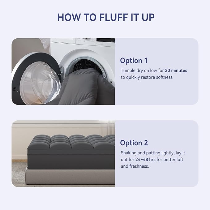 ELEMUSE Twin XL Grey Mattress Topper for Dorm Bed, College Dorm Room Essentials for Girls&Guys, Soft Comfortable Bed Upgrade for Back to School, Apartment&Rental Use