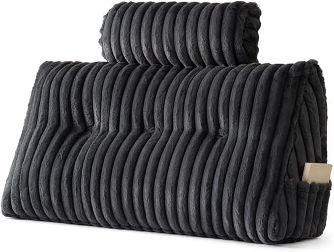 Rycwola Faux Fur Headboard Pillow with 1 Pack Neck Roll Pillow Large Headboard Pillow Soft and Supportive with Removable Cover (Grey, Twin)