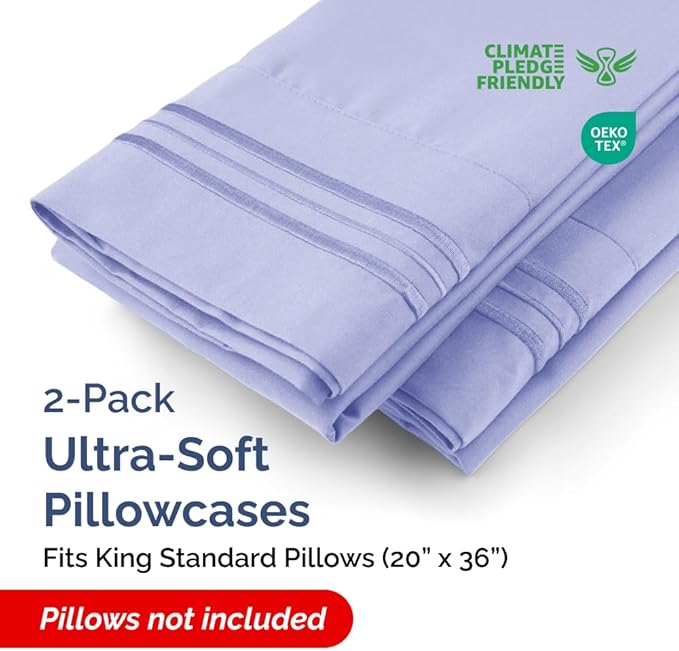 King Standard Pillow Cases Set of 2 - Ultra-Soft Hotel Quality Pillowcase Covers - Comfy, Cozy & Fade Free - Wrinkle Resistant - Machine Washable Pillow Protectors - 2 Piece Set - Lavender