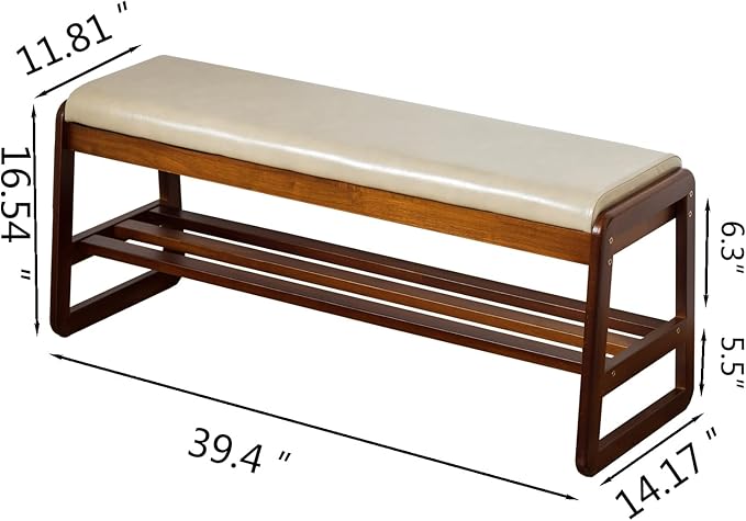 SOBIBO Shoe Bench with Storage - 2-Tier Entryway Bench, Solid Wood Shoe Rack with Cushion & Flip-Open Box, Mid-Century Modern for Hallway, Mudroom, Bedroom (Gray, 39.4'')