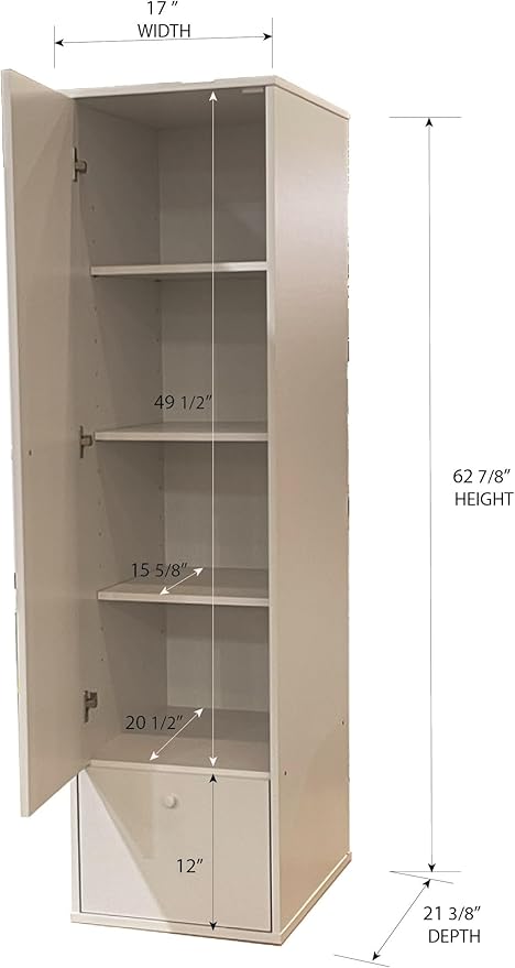 Kings Brand Furniture Corry Tall Storage Wardrobe Armoire with Shelves and Drawer, Narrow Freestanding Cabinet with Adjustable Shelves for Living Room, Bedroom, or Home Office