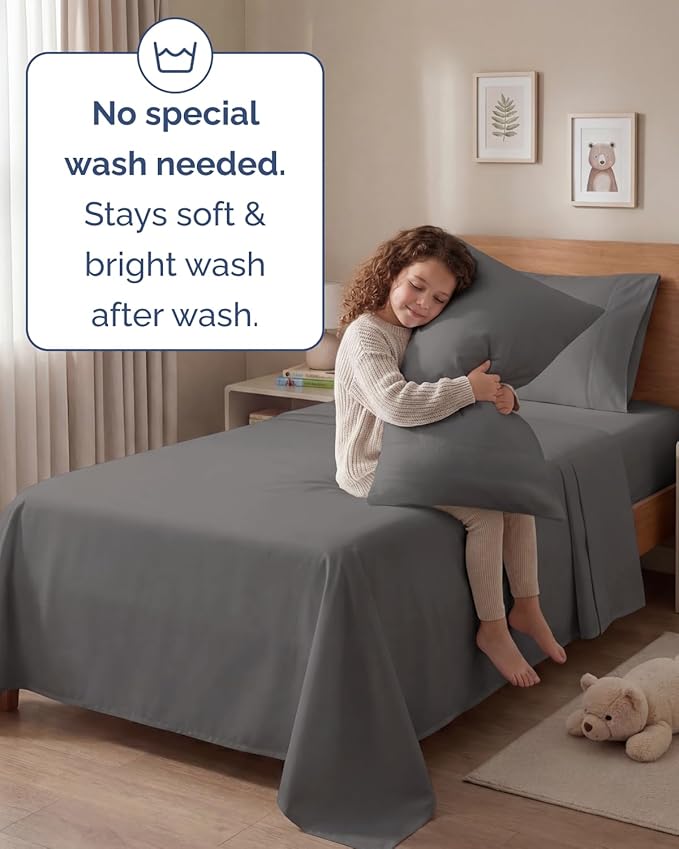 Twin 4 Piece Sheet Set - Comfy, Breathable & Cooling - Hotel Luxury Bedding for Women, Men, Kids, Teens & Children - 1 Flat & 1 Fitted Sheet & 2 Pillowcases w/ Deep Pockets - Wrinkle Free - Dark Grey