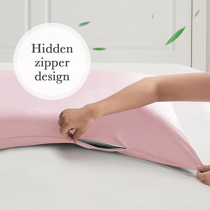 Curved Pillow Case King Size, Side Sleeper Pillow Cases Cover Cooling Rayon Derived from Bamboo with Zipper for hot Sleepers Hair and Skin, Breathable Silky Soft Pillowcase 1 Pack 20 * 36 Inches
