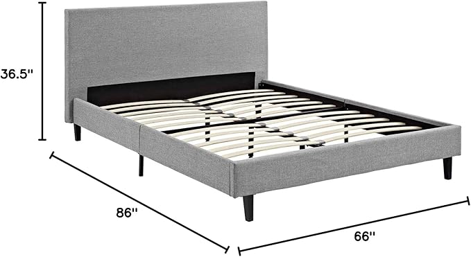 Modway Anya Upholstered Light Gray Platform Bed with Wood Slat Support in Queen