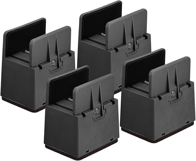 uxcell 2 inch Bed Risers with Adjustable Screw Clamp, 4Pcs Furniture Risers for Bed, Desk, Sofa, Table, Fit for Furniture Thickness 0.39-1.45", Supports 5000 Pounds, Black