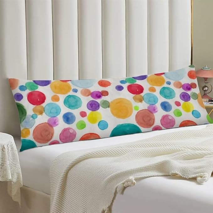 Rainbow Color Body Pillow Cover Watercolor Polka Dot Circles Colorful Rainbow Long Pillow Case with Zipper Pillowcases Bedding Pillowcase Decorative Soft Cushion Pillow Covers for Bedroom,Sofa,20"x54"