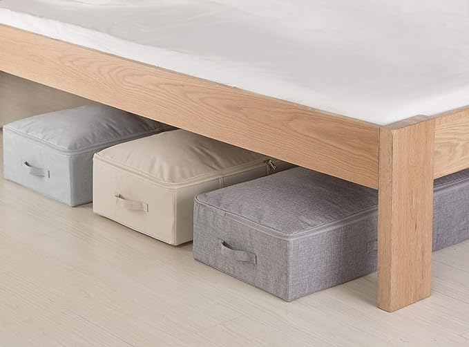 iwill CREATE PRO 3Pcs Collapsible Rigid Underbed Storage Bins, 27.5 * 15.7 * 7", Folding Fabric Storage Boxes for Clothing, Blankets, Shoes in Closet, Wardrobe, Beige