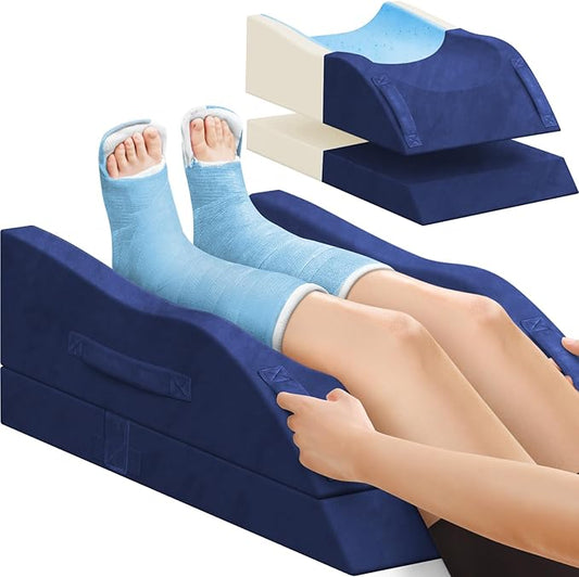 TranquilRelax Double Leg Elevation Pillows, Wedge Pillow for After Surgery, Memory Foam Support Adjustable, Comfort Care for Back Knee Hip Ankles Pain, Knee Pillow for Sleeping Blood Circulation Blue