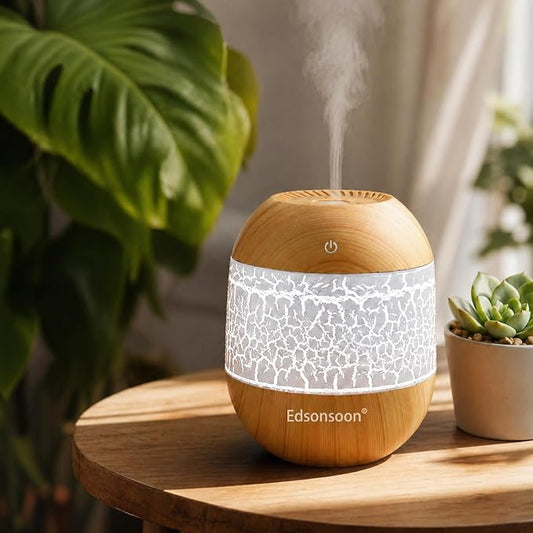 Volcano Flame Essential Oil Diffuser, Ultrasonic Aroma Diffuser with Multi Color LED Light, Wood Grain USB Cool Mist Humidifier, Silent Aromatherapy for Home & Office Gift
