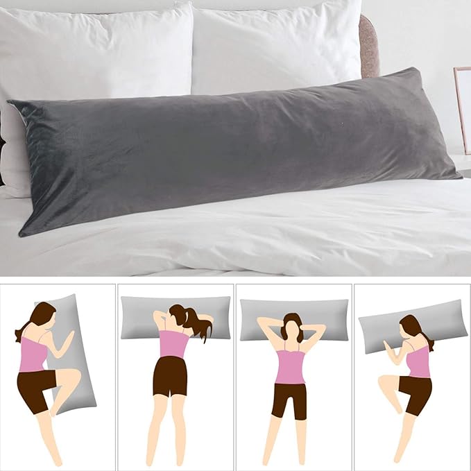 StangH Grey Body Pillow Cover, Body Pillowcase for Adults Pregnant Women, Luxury Soft Velvet Pillowcase Cover with Hidden Zipper Closure for Sofa/Couch/Bed Decorative, 20x54 inches, 1 Pc