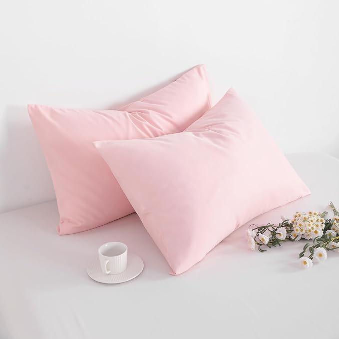 FLXXIE King Pillow Cases Set of 2, Soft Microfiber Pillow Covers with Envelope Closure, Wrinkle, Fade and Stain Resistant Pillowcases, 20x36, Blush Pink