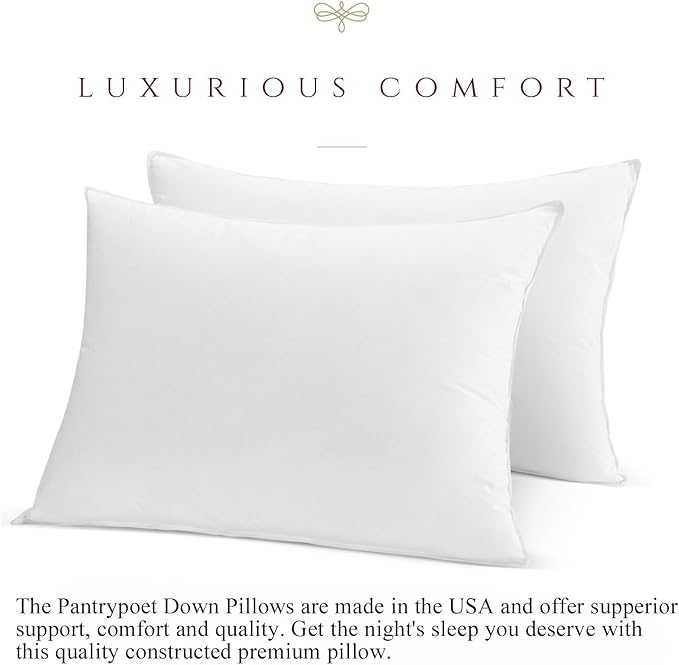 Luxury Down Feather Pillow Set of 2 - Queen/King Bed Pillows for Sleeping with Premium 100% Cotton Cover (King)