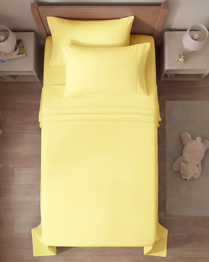 Twin 4 Piece Sheet Set - Comfy, Breathable & Cooling - Hotel Luxury Bedding for Women, Men, Kids, Teens and Children - 1 Flat & 1 Fitted Sheet & 2 Pillowcases w/ Deep Pockets - Wrinkle Free - Yellow