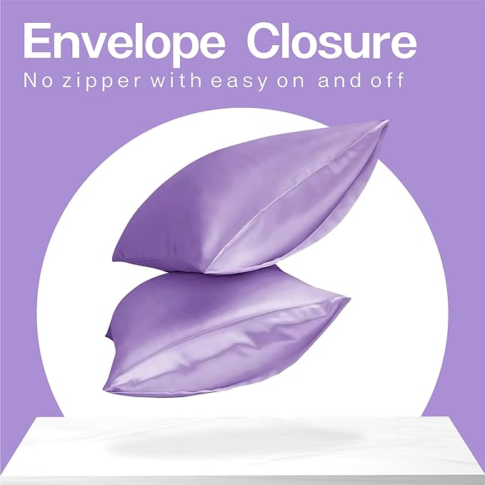 MR&HM Satin Pillowcase for Hair and Skin, Silk Satin Pillowcase 2 Pack, King Size Pillow Cases Set of 2, Silky Pillow Cover with Envelope Closure (20x36, Lavender)