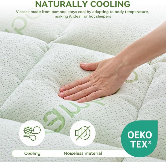 BDEUS King Mattress Topper Viscose Derived from Bamboo, 100% Waterproof Thick Pillow Top Mattress Pad for Back Pain Relief, Naturally Cooling for Hot Sleepers, Green