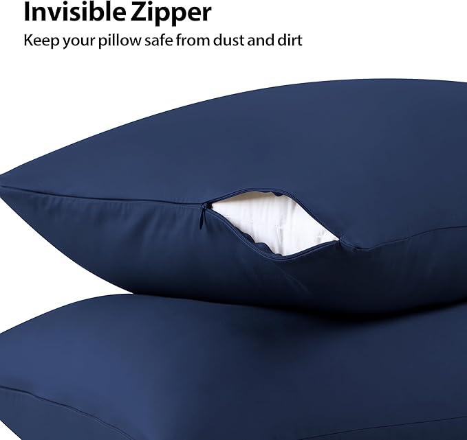 100% Cotton Classic Pillow Protectors with Invisible Zipper, 600 Thread Count Sateen Weave Soft and Breathable Pillow Cases, Protect Pillows from Dirt, Dust and Debris (King, 20"x36", Set of 2)