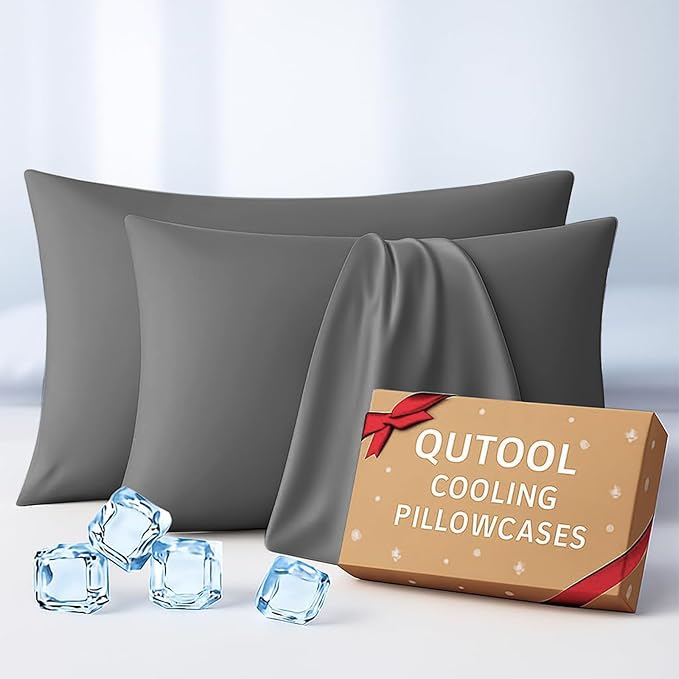 Premium Cooling Pillowcases Queen Size Set of 2 for Hot Sleeper & Night Sweats Beauty Sleep Reduces Wrinkles & Frizz Softer Than Silk Pillow Cover Oeko-TEX Certified Dark Gray Breathable
